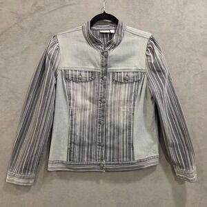 LOGO by Lori Goldstein Stripe Denim Jacket Women's Size 10 Gray Casual Modern